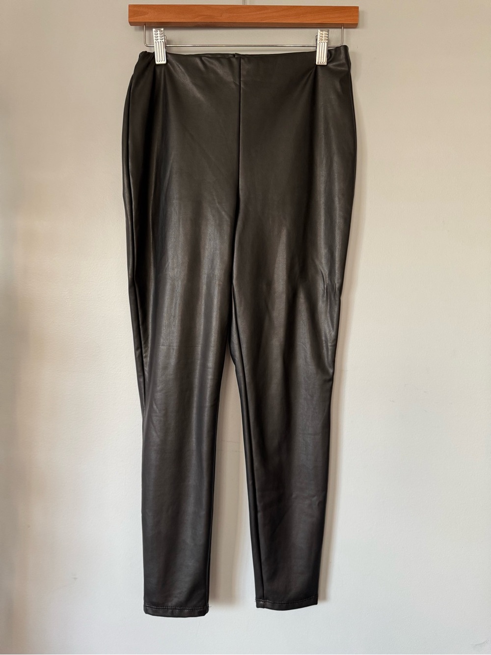 Express Black Faux Leather Leggings Pants Size Small Petite High Rise Skinny